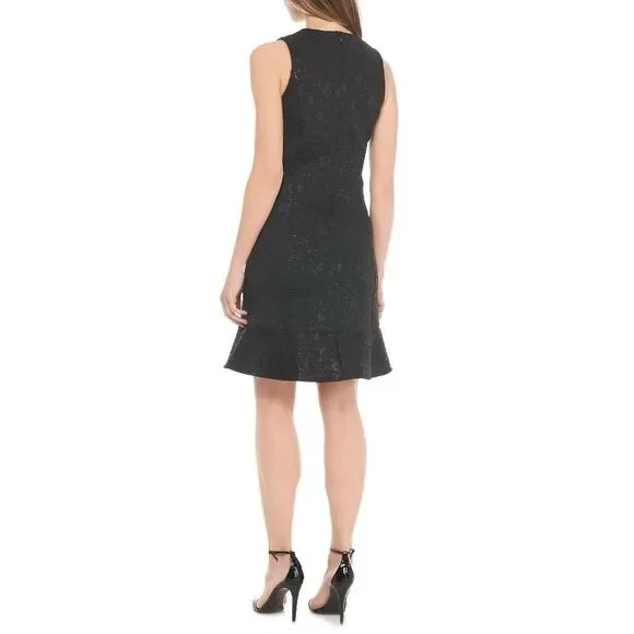 New! MICHAEL KORS Women's Embossed Floral Flared Hem Scuba Black Dress - Picture 5 of 8